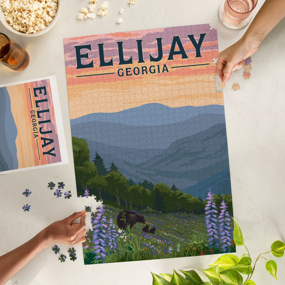 Ellijay, Georgia, Bear and Spring Flowers, Jigsaw Puzzle Puzzle Lantern Press 
