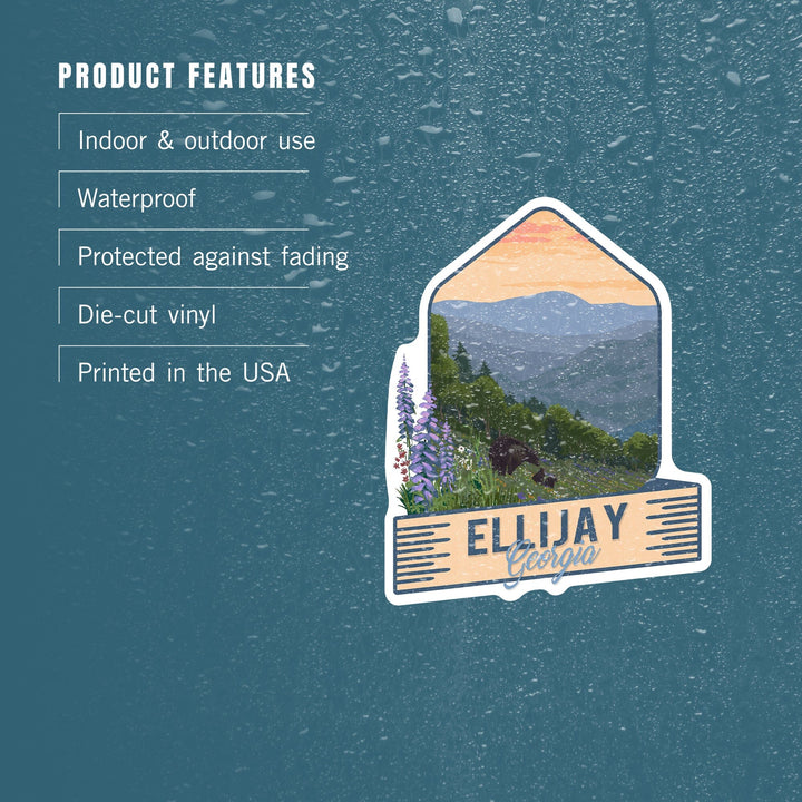 Ellijay, Georgia, Bear & Spring Flowers, Contour, Lantern Press Artwork, Vinyl Sticker Sticker Lantern Press 