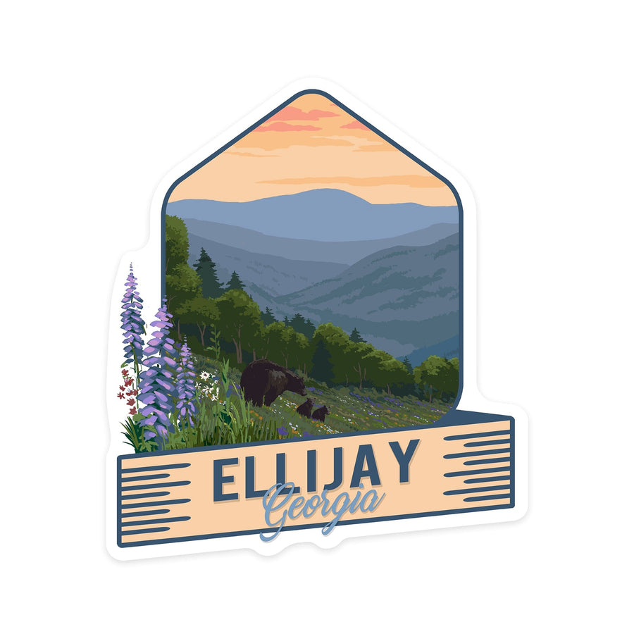Ellijay, Georgia, Bear & Spring Flowers, Contour, Lantern Press Artwork, Vinyl Sticker Sticker Lantern Press 