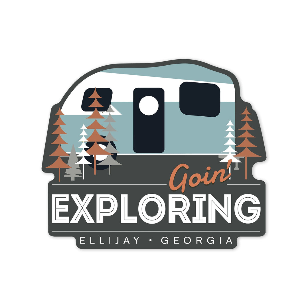 Ellijay, Georgia, Goin' Exploring, Retro Camper, Contour, Vinyl Sticker Sticker Lantern Press 