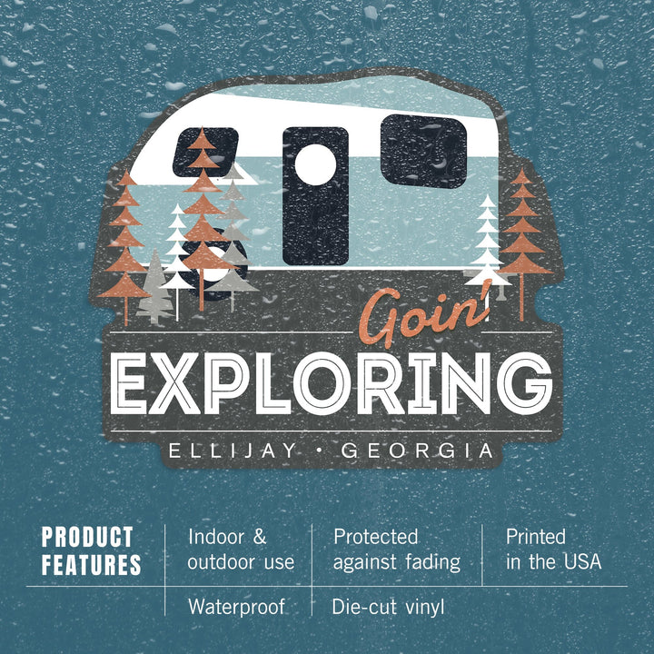 Ellijay, Georgia, Goin' Exploring, Retro Camper, Contour, Vinyl Sticker Sticker Lantern Press 