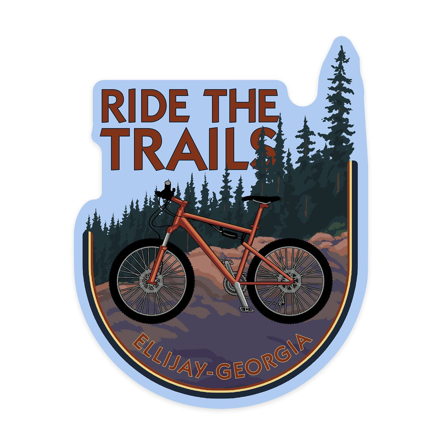 Ellijay, Georgia, Ride the Trails, Mountain Bike Scene, Contour, Vinyl Sticker Sticker Lantern Press 