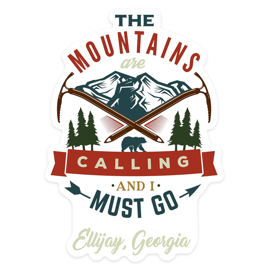Ellijay, Georgia, The Mountains are Calling, Bear & Mountains, Contour, Lantern Press Artwork, Vinyl Sticker Sticker Lantern Press 