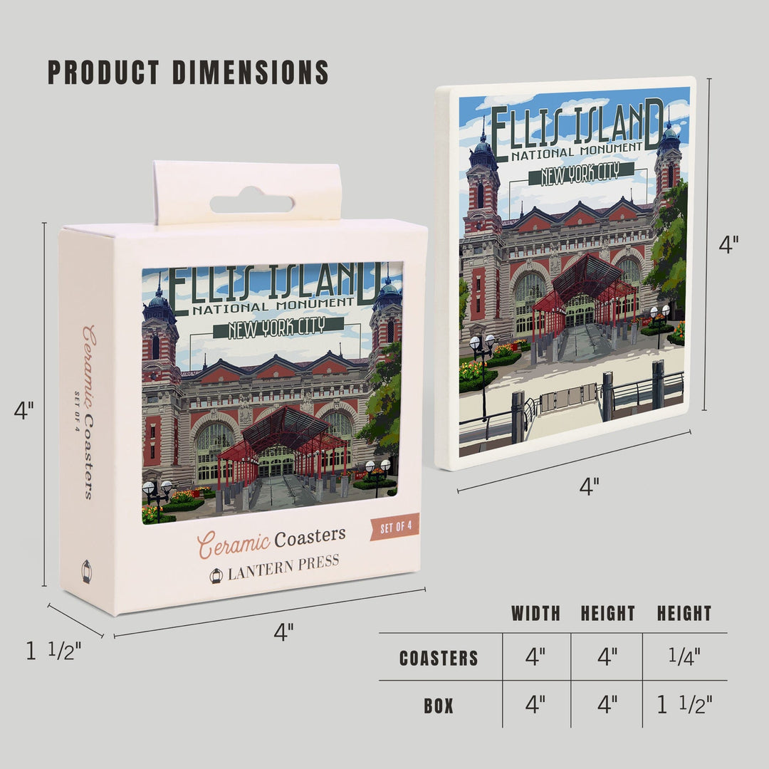 Ellis Island National Monument, New York City, Building Exterior, Lantern Press Artwork, Coaster Set - Lantern Press