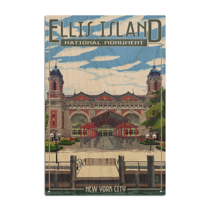 Ellis Island National Monument, New York City, Building Exterior, Lantern Press Artwork, Wood Signs and Postcards Wood Lantern Press 10 x 15 Wood Sign 