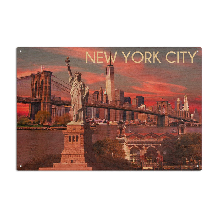 Ellis Island National Monument, New York City, Statue of Liberty, Lantern Press Photograph, Wood Signs and Postcards Wood Lantern Press 10 x 15 Wood Sign 