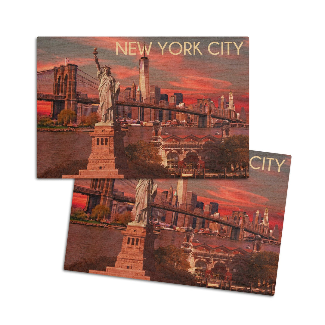 Ellis Island National Monument, New York City, Statue of Liberty, Lantern Press Photograph, Wood Signs and Postcards Wood Lantern Press 4x6 Wood Postcard Set 