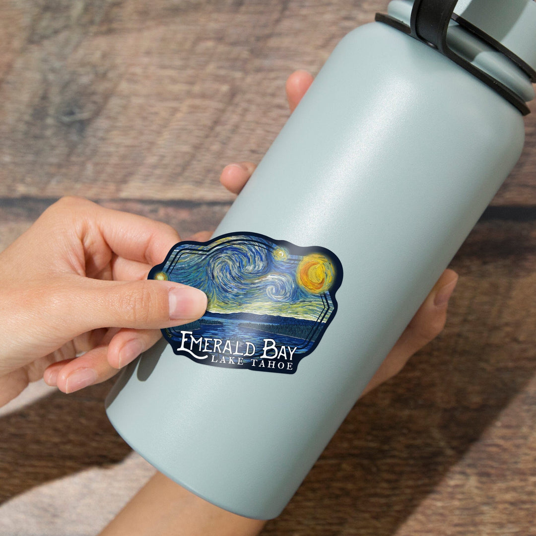 Emerald Bay State Park, California, Van Gogh Starry Night, Contour, Vinyl Sticker - Lantern Press