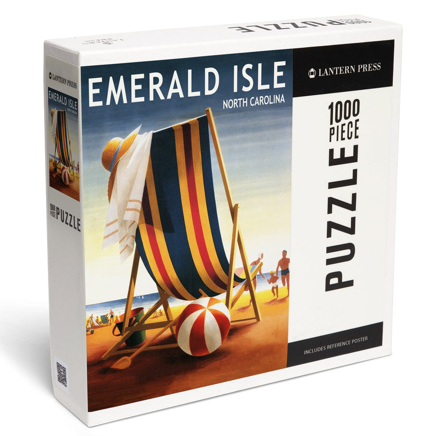 Emerald Isle, North Carolina, Beach Chair and Ball, Jigsaw Puzzle Puzzle Lantern Press 