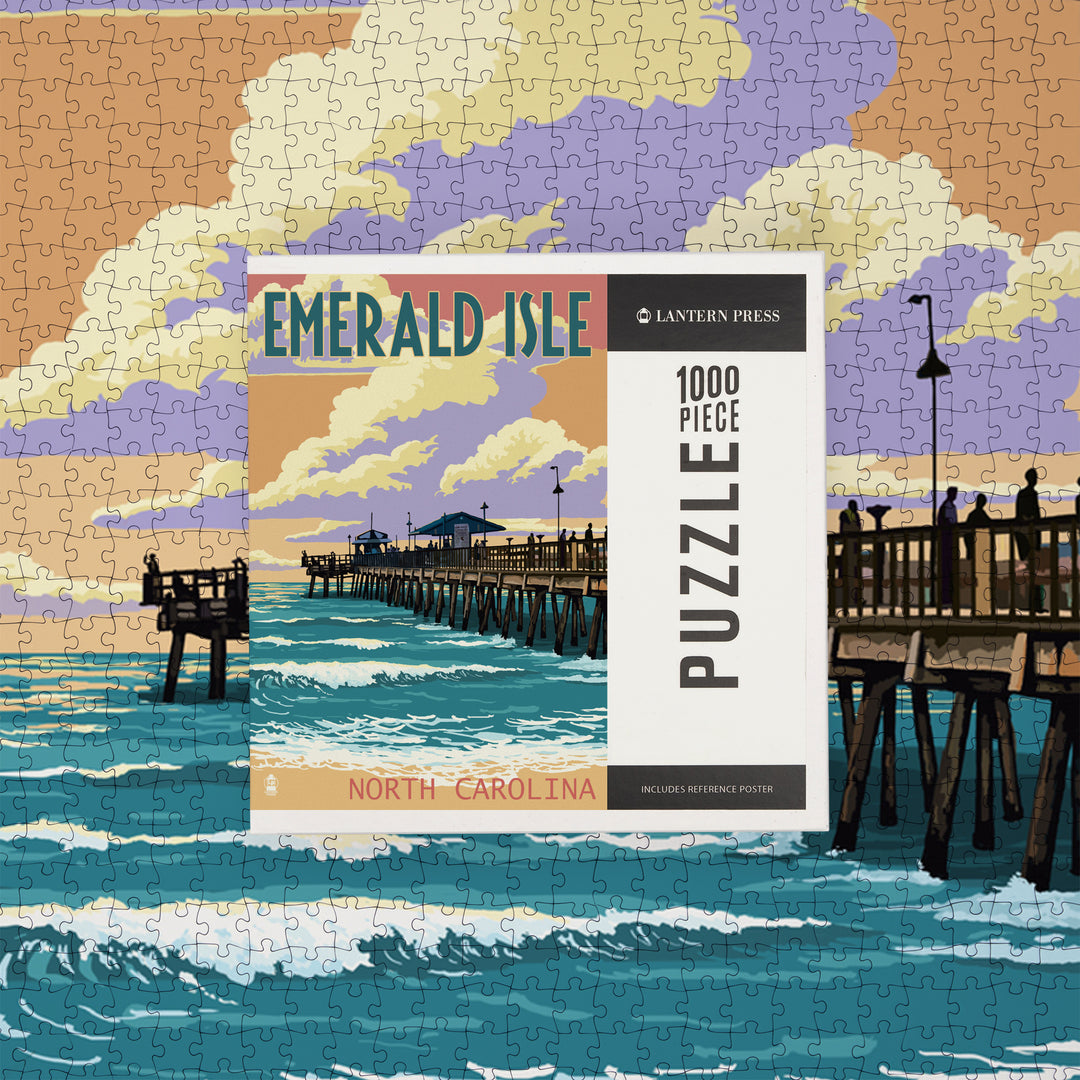 Emerald Isle, North Carolina, Fishing Pier, Jigsaw Puzzle Puzzle Lantern Press 