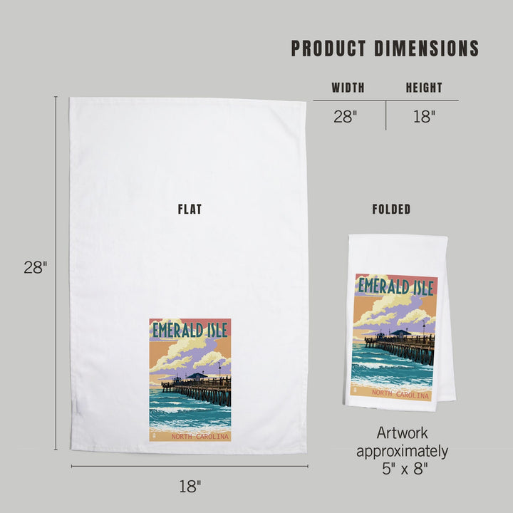 Emerald Isle, North Carolina, Fishing Pier, Organic Cotton Kitchen Tea Towels Kitchen Lantern Press 