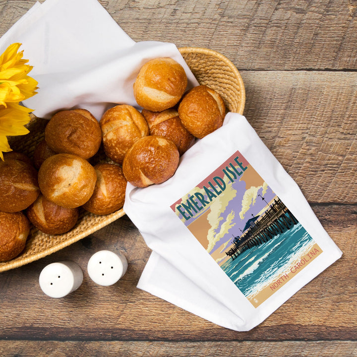Emerald Isle, North Carolina, Fishing Pier, Organic Cotton Kitchen Tea Towels Kitchen Lantern Press 