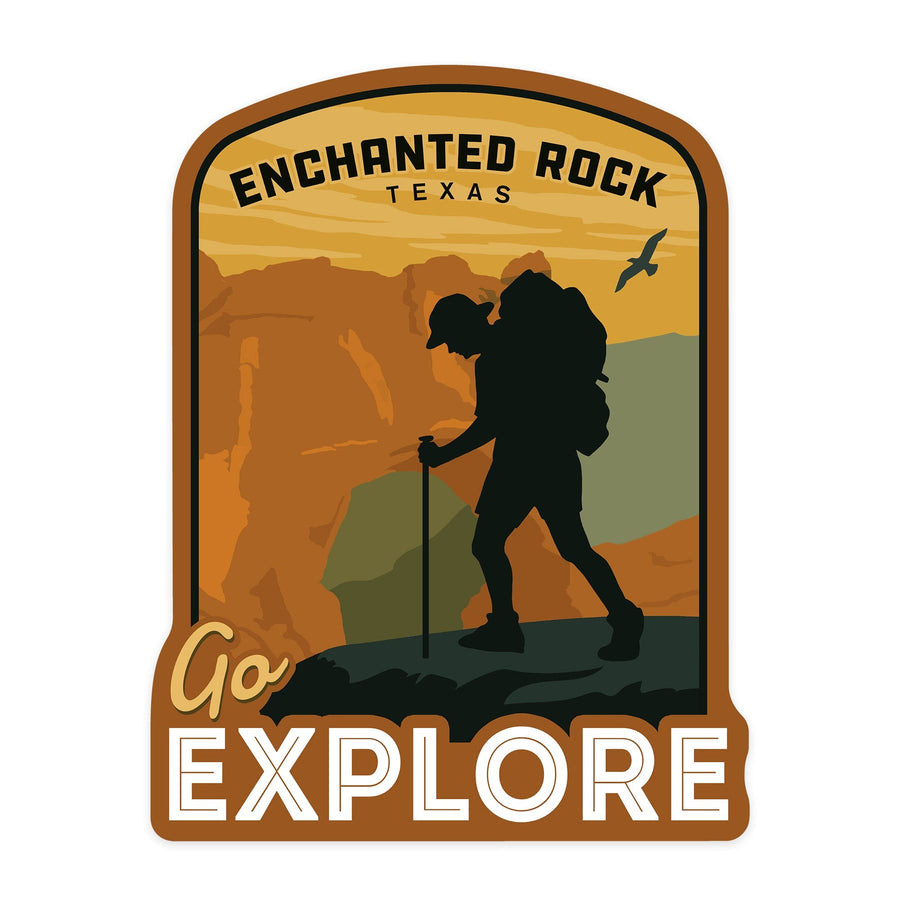 Enchanted Rock, Texas, Go Explore, Backpacker, Contour, Lantern Press Artwork, Vinyl Sticker Sticker Lantern Press 