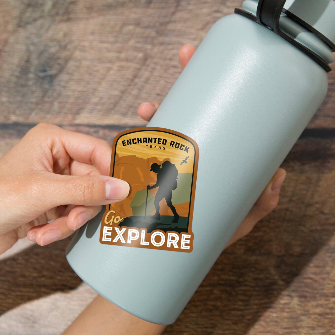 Enchanted Rock, Texas, Go Explore, Backpacker, Contour, Lantern Press Artwork, Vinyl Sticker Sticker Lantern Press 