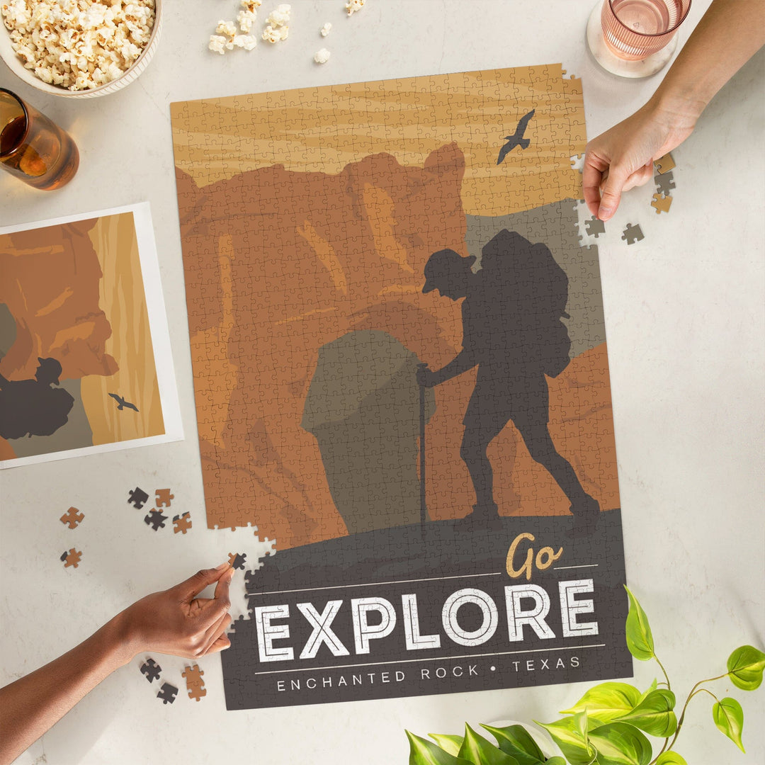 Enchanted Rock, Texas, Go Explore, Backpacker, Jigsaw Puzzle Puzzle Lantern Press 