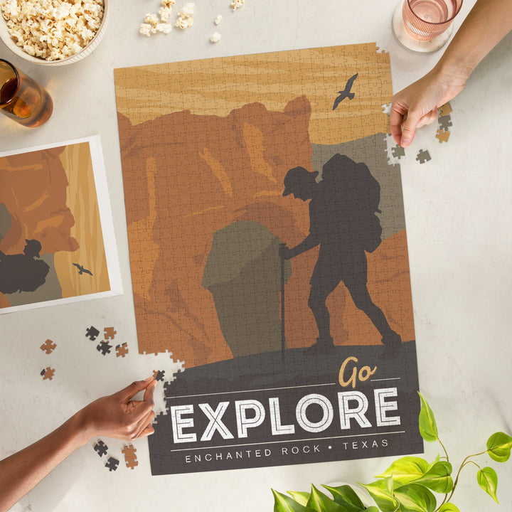 Enchanted Rock, Texas, Go Explore, Backpacker, Jigsaw Puzzle Puzzle Lantern Press 