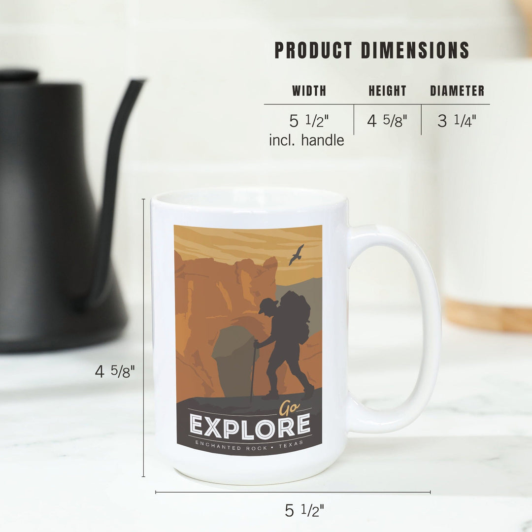Enchanted Rock, Texas, Go Explore, Backpacker, Lantern Press Artwork, Ceramic Mug - Lantern Press