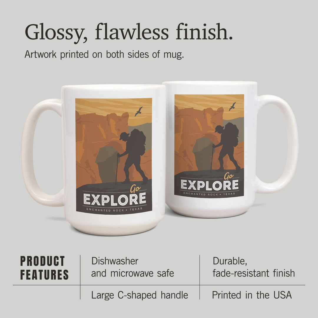 Enchanted Rock, Texas, Go Explore, Backpacker, Lantern Press Artwork, Ceramic Mug - Lantern Press