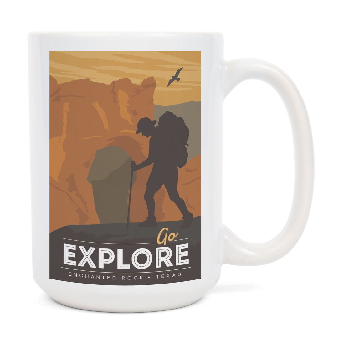Enchanted Rock, Texas, Go Explore, Backpacker, Lantern Press Artwork, Ceramic Mug - Lantern Press
