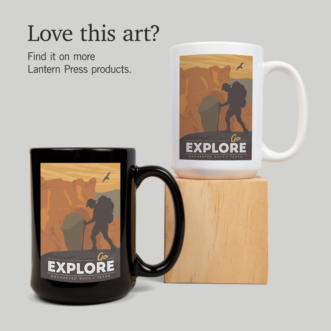 Enchanted Rock, Texas, Go Explore, Backpacker, Lantern Press Artwork, Ceramic Mug Mugs Lantern Press 