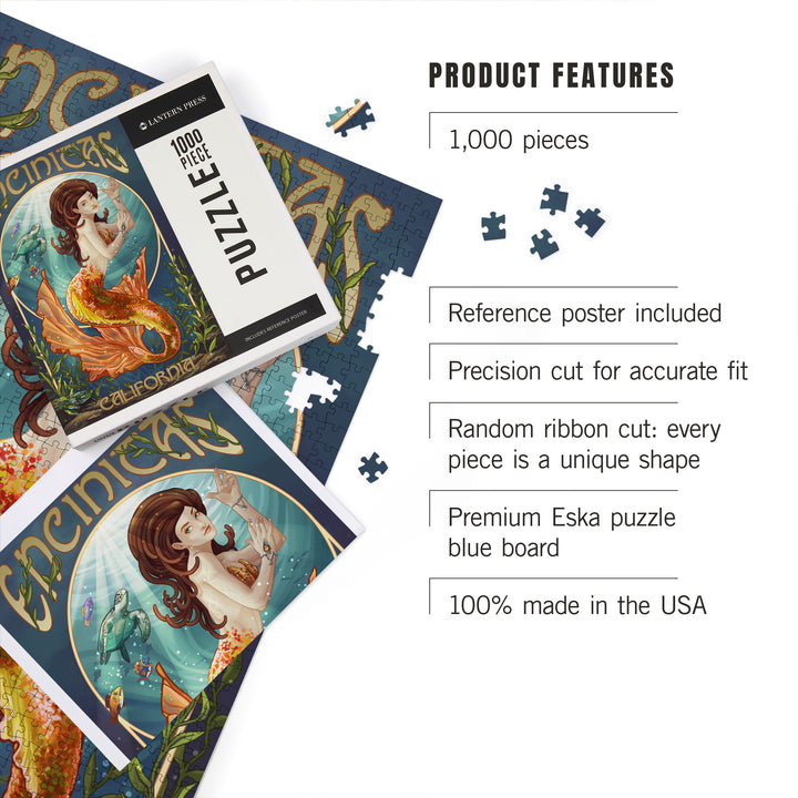 Encinitas, California, Mermaid, Jigsaw Puzzle Puzzle Lantern Press 