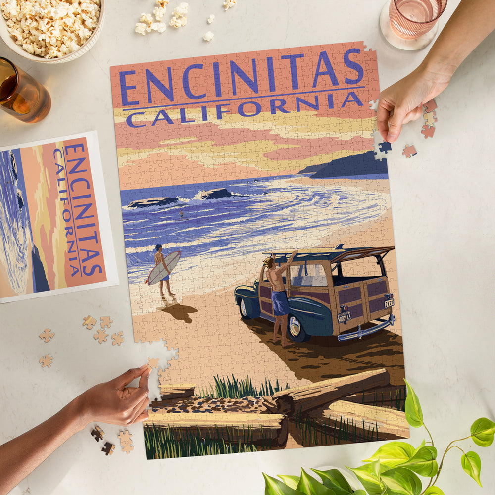 Encinitas, California, Woody on Beach, Jigsaw Puzzle Puzzle Lantern Press 