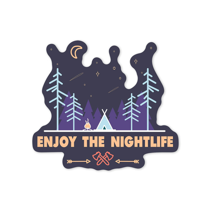 Enjoy the Nightlife, Simple Vector, Contour, Lantern Press Artwork, Vinyl Sticker - Lantern Press