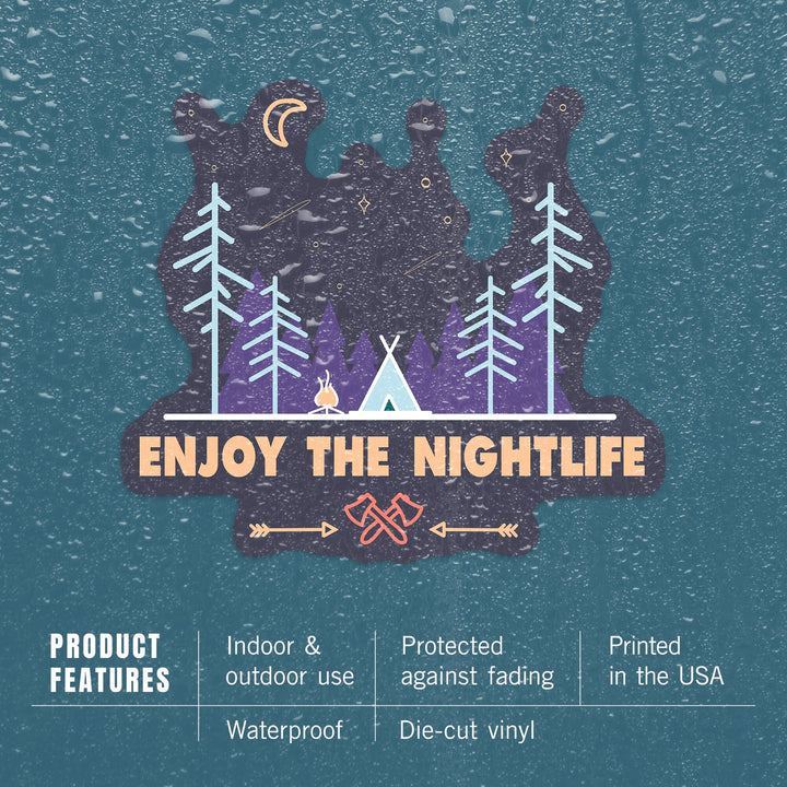 Enjoy the Nightlife, Simple Vector, Contour, Lantern Press Artwork, Vinyl Sticker - Lantern Press