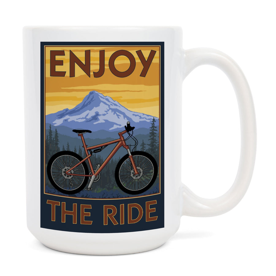 Enjoy the Ride, Mountain Bike Scene, Lantern Press Artwork, Ceramic Mug Mugs Lantern Press 