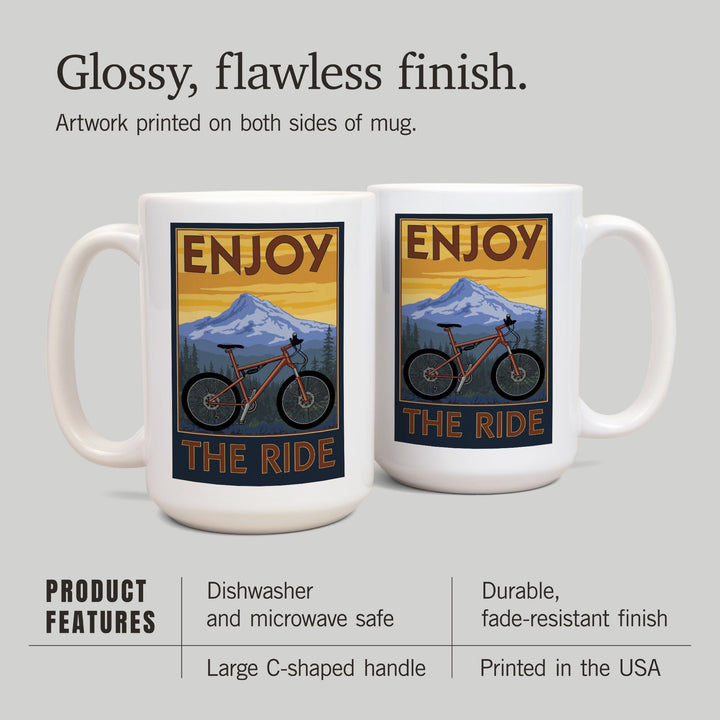 Enjoy the Ride, Mountain Bike Scene, Lantern Press Artwork, Ceramic Mug Mugs Lantern Press 