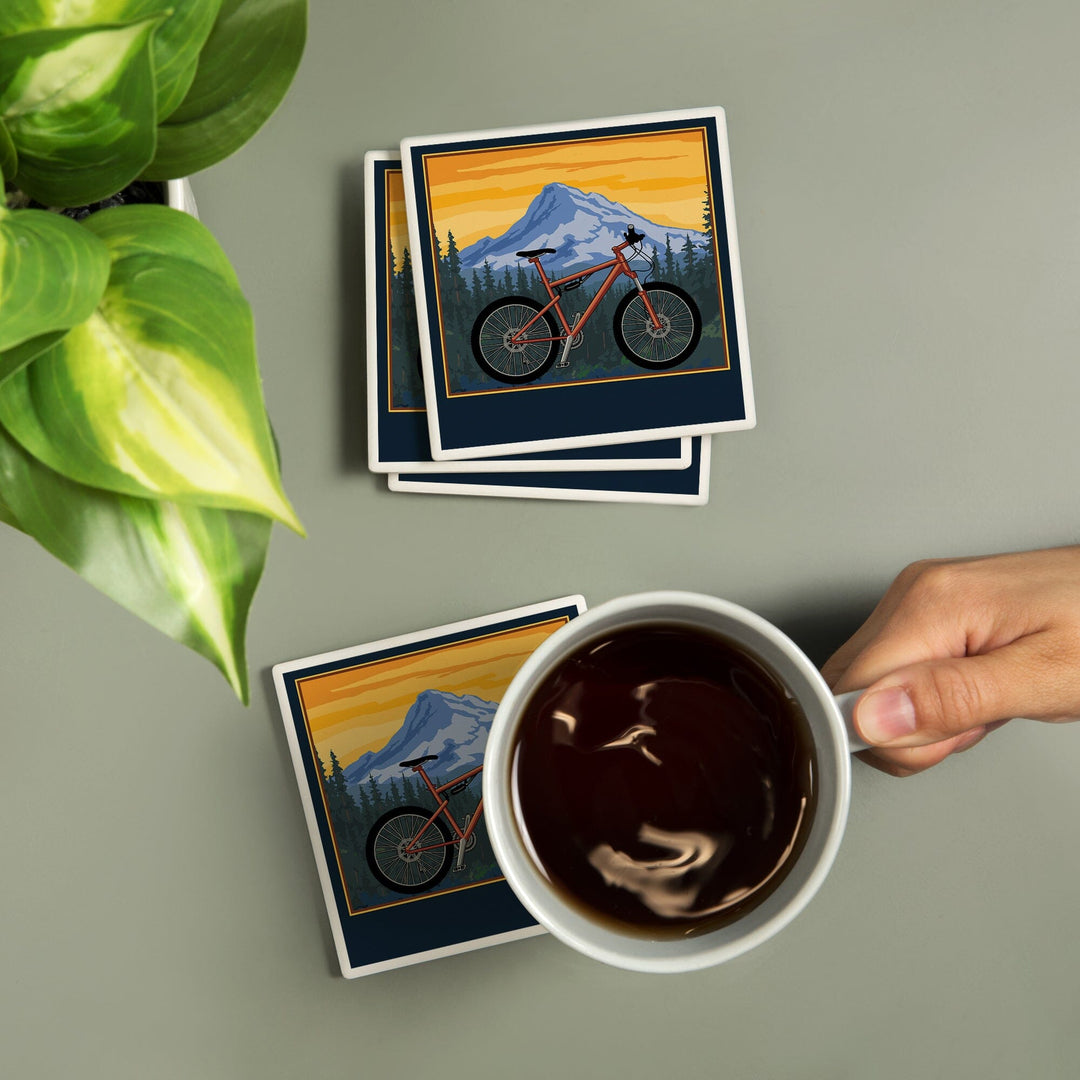 Enjoy the Ride, Mountain Bike Scene, Lantern Press Artwork, Coaster Set - Lantern Press