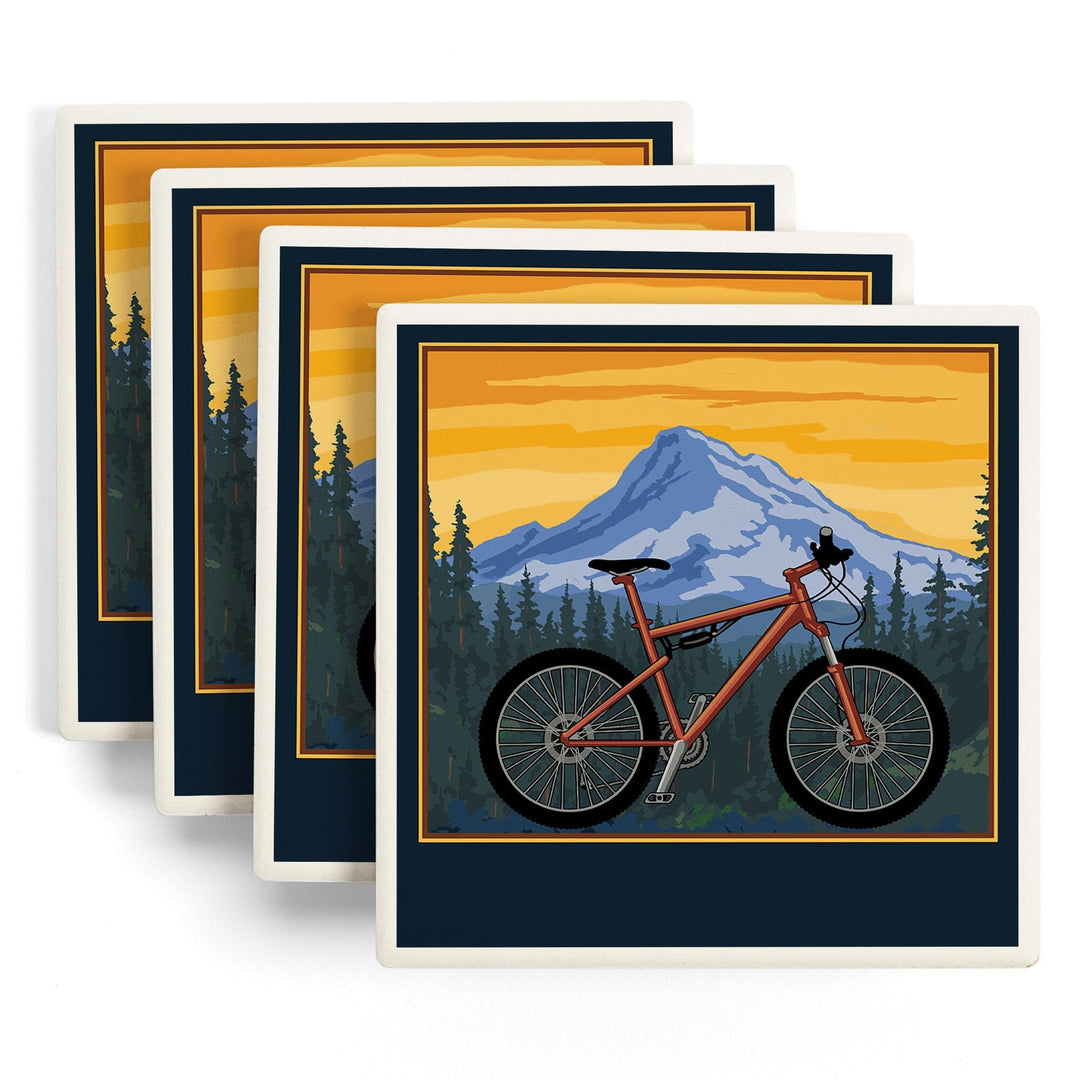 Enjoy the Ride, Mountain Bike Scene, Lantern Press Artwork, Coaster Set - Lantern Press