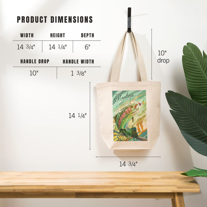 Ennis, Montana, Get Outside Series, Fishing, Underwater Trout with Dry Fly, Tote Bag Totes Lantern Press 