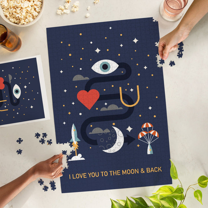 Equations and Emojis Collection, I Love You To The Moon And Back, Jigsaw Puzzle Puzzle Lantern Press 