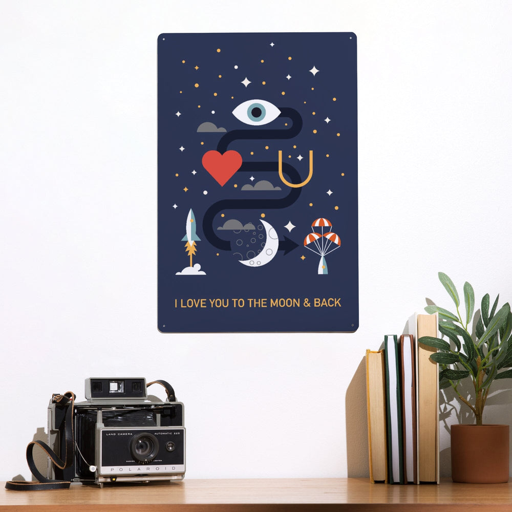Equations and Emojis Collection, I Love You To The Moon And Back, Metal Signs Metal Lantern Press 