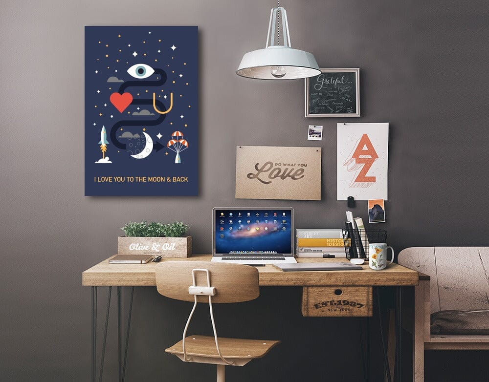 Equations and Emojis Collection, I Love You To The Moon And Back, Stretched Canvas Canvas Lantern Press 