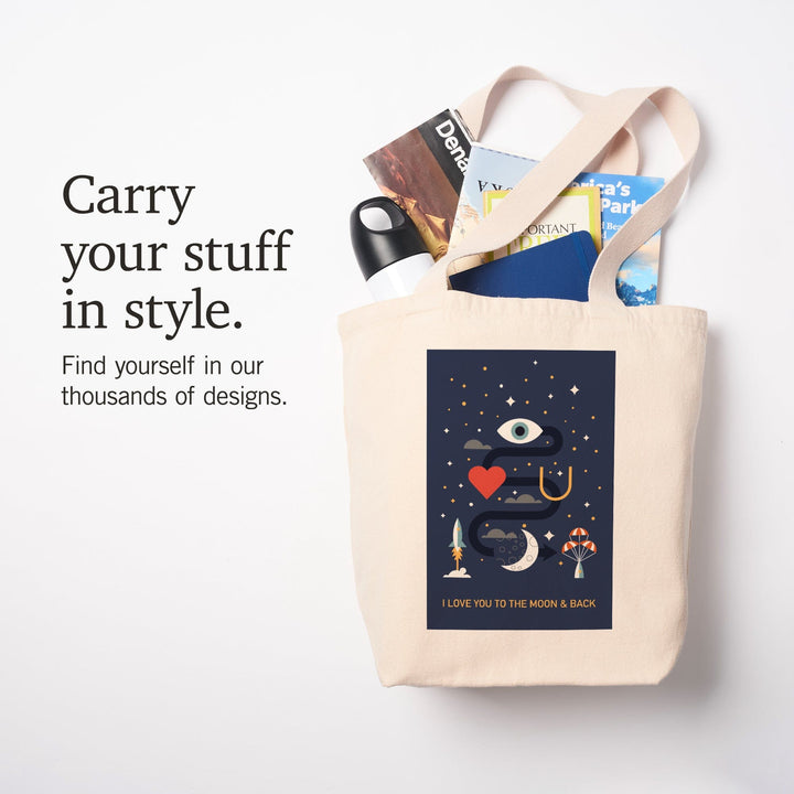 Equations and Emojis Collection, I Love You To The Moon And Back, Tote Bag - Lantern Press