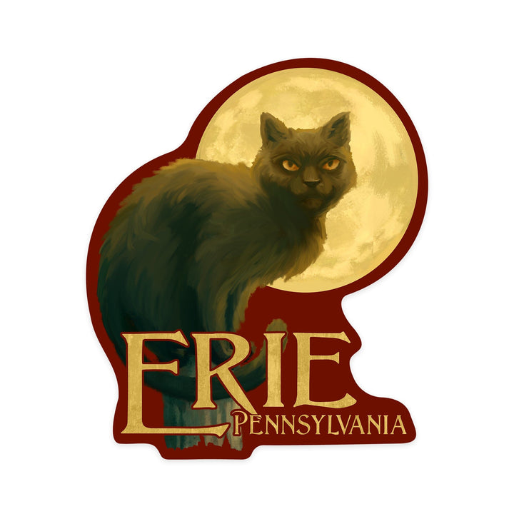 Erie, Pennsylvania, Black Cat, Halloween Oil Painting, Contour, Lantern Press Artwork, Vinyl Sticker Sticker Lantern Press 