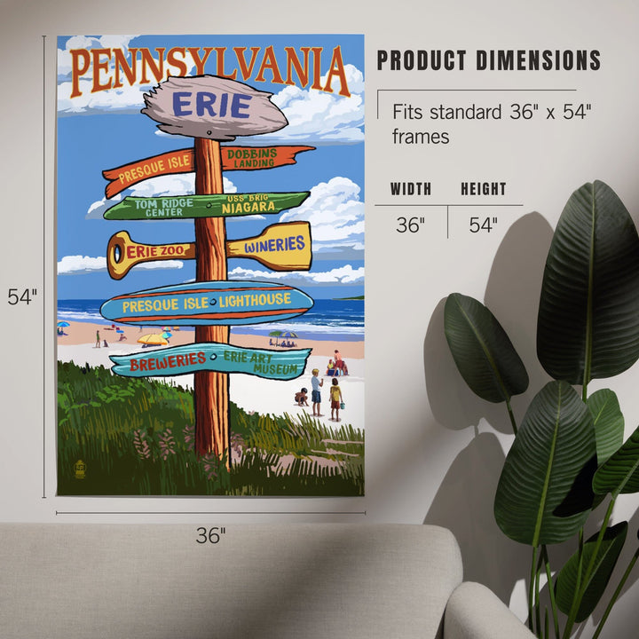 Erie, Pennsylvania, Destination Signpost, Art & Giclee Prints Art Lantern Press 