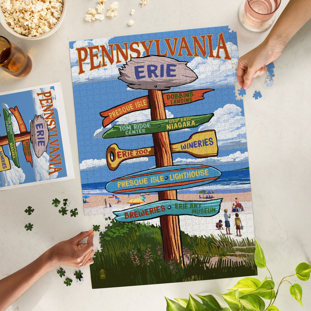 Erie, Pennsylvania, Destination Signpost, Jigsaw Puzzle Puzzle Lantern Press 