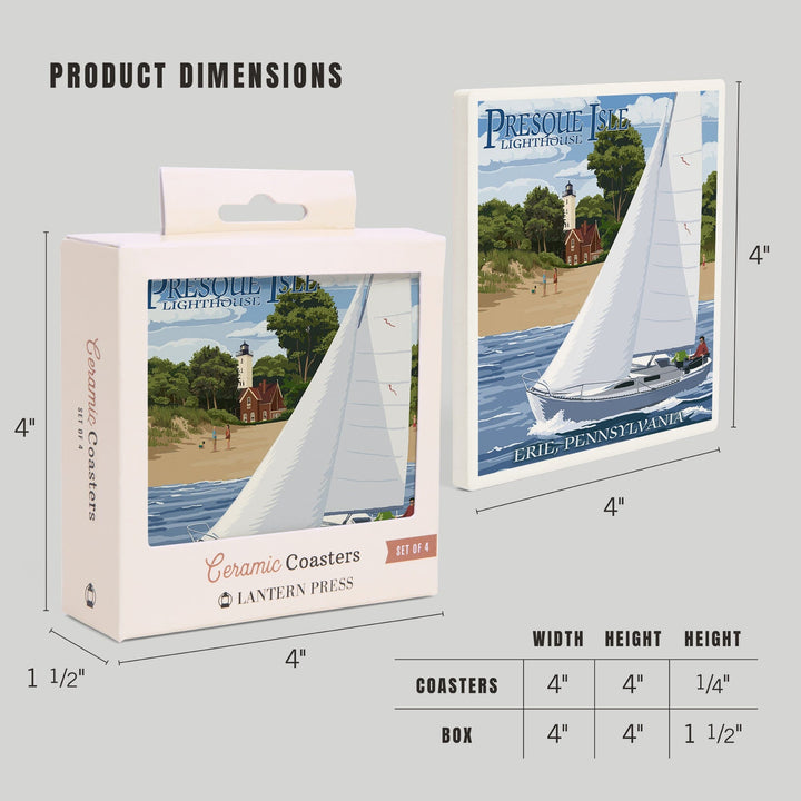 Erie, Pennsylvania, Presque Isle Lighthouse, Coasters Coasters Lantern Press 
