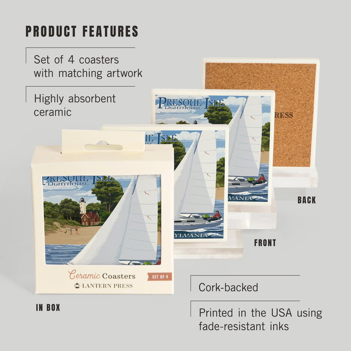 Erie, Pennsylvania, Presque Isle Lighthouse, Coasters Coasters Lantern Press 