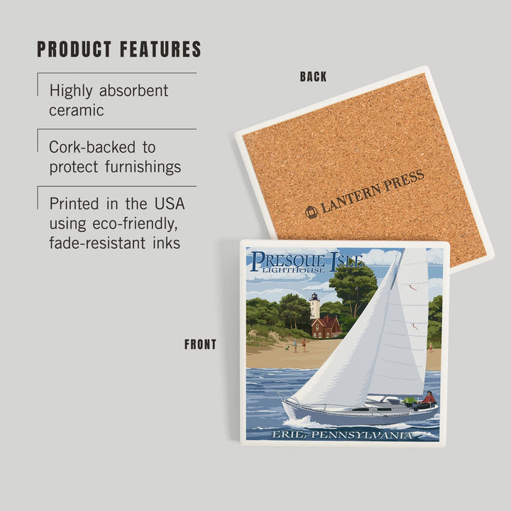 Erie, Pennsylvania, Presque Isle Lighthouse, Coasters Coasters Lantern Press 