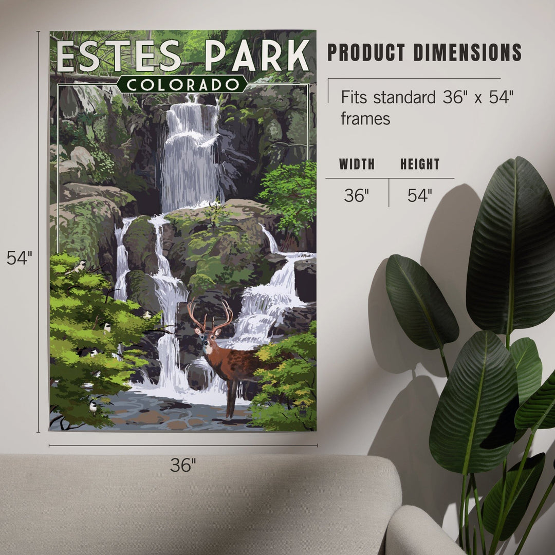 Estes Park, Colorado, Deer and Falls, Painterly Series, Art & Giclee Prints Art Lantern Press 