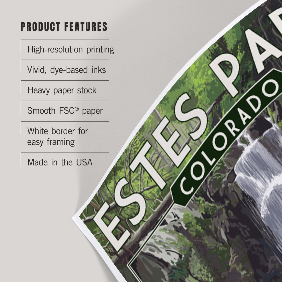 Estes Park, Colorado, Deer and Falls, Painterly Series, Art & Giclee Prints Art Lantern Press 