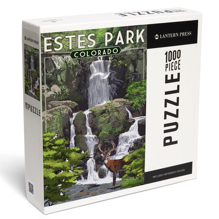 Estes Park, Colorado, Deer and Falls, Painterly Series, Jigsaw Puzzle Puzzle Lantern Press 