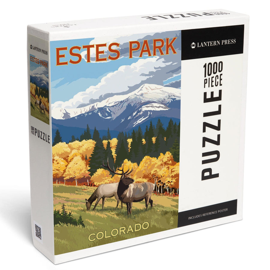 Estes Park, Colorado, Elk and Mountains, Jigsaw Puzzle Puzzle Lantern Press 