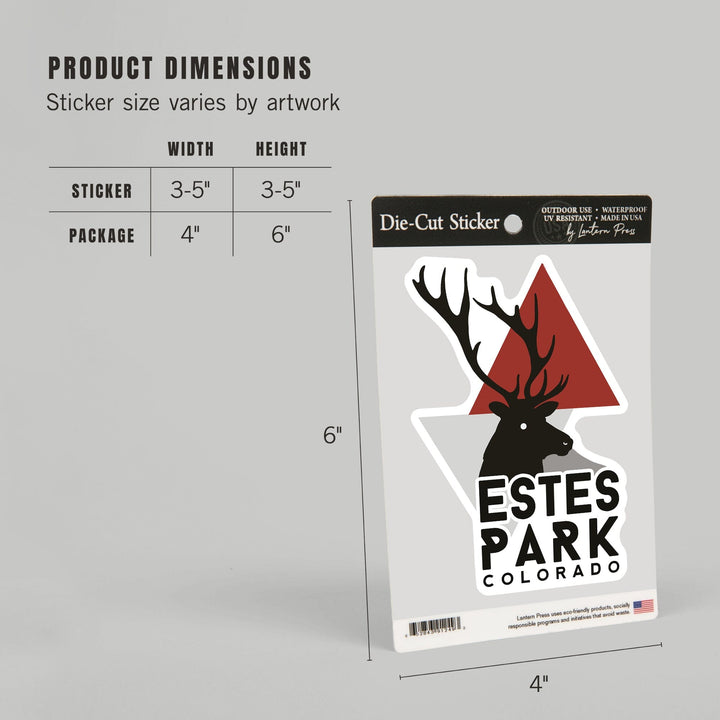 Estes Park, Colorado, Elk and Triangles, Contour, Vinyl Sticker Sticker Lantern Press 