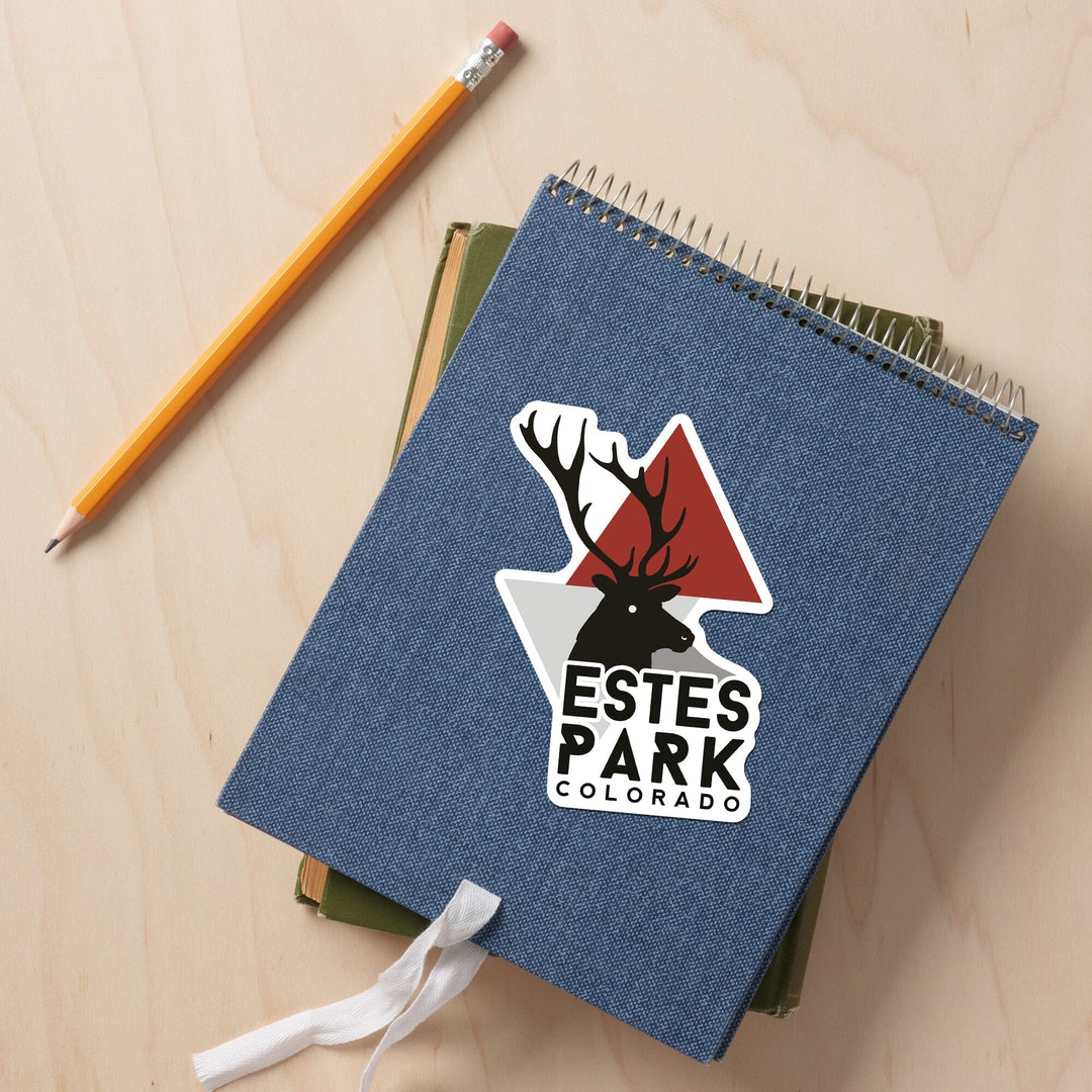 Estes Park, Colorado, Elk and Triangles, Contour, Vinyl Sticker Sticker Lantern Press 