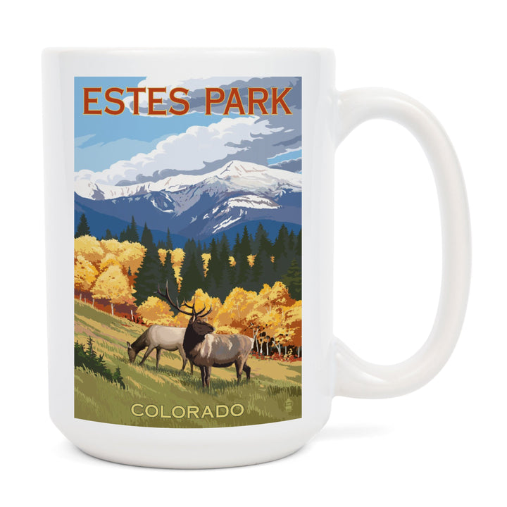 Estes Park, Colorado, Elk & Mountains, Lantern Press Artwork, Ceramic Mug Mugs Lantern Press 
